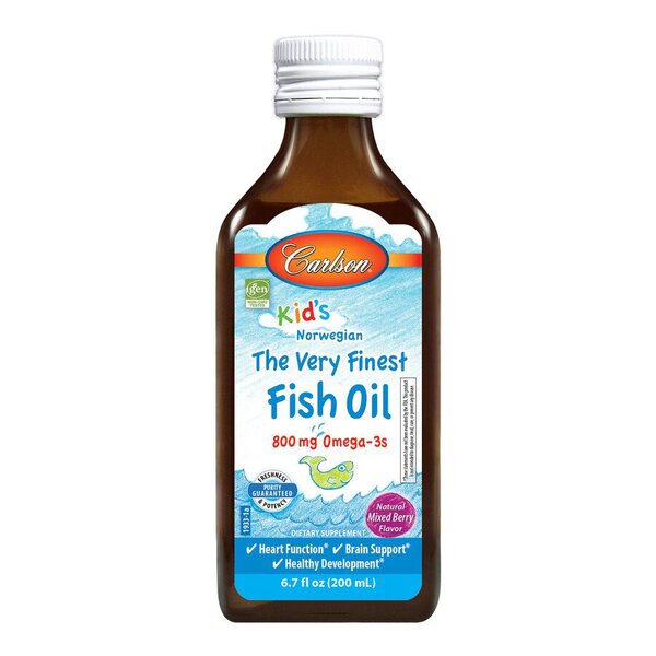 Carlson Labs Kid's augstākās kvalitātes zivju eļļa, 800 mg, dabīgu ogu maisījums – 200 ml.