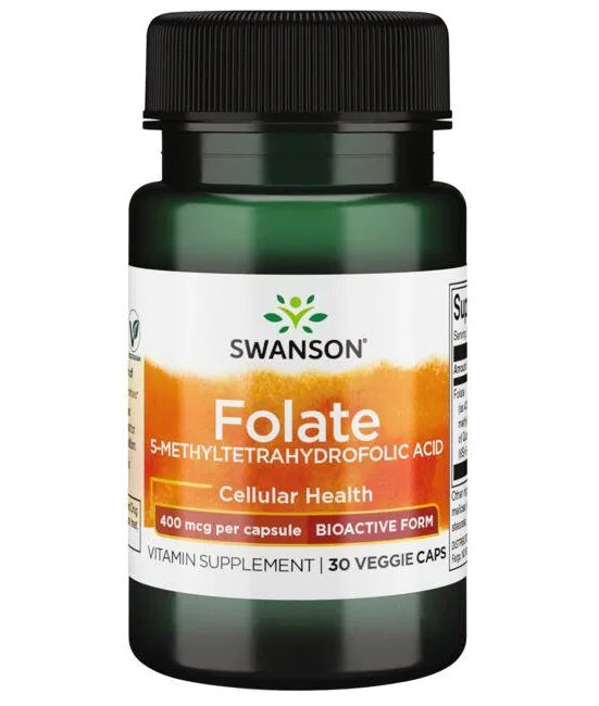Swanson folāts (5-metiltetrahidrofolskābe), 400 mcg – 30 kapsulas