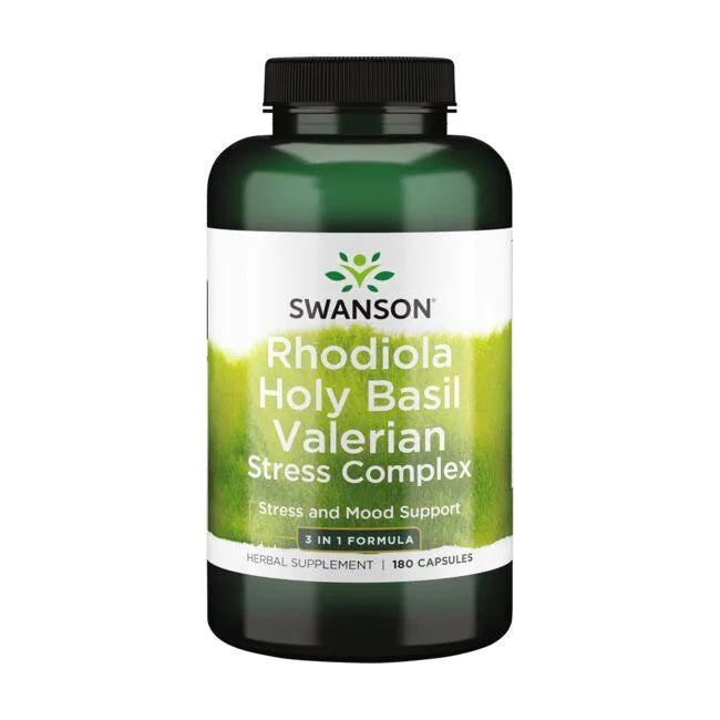 Swanson Rodiola, svētais baziliks un baldriāna stresa komplekss – 180 kapsulas