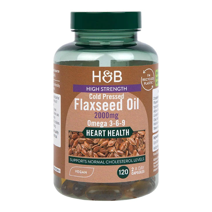 Holland & Barrett stipras auksta spieduma linsēklu eļļa, 2000 mg – 120 kapsulas