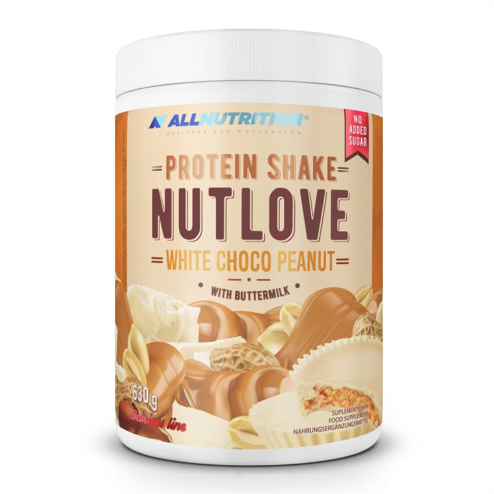 Allnutrition Nutlove proteīna kokteilis, baltā šokolāde un zemesrieksti – 630 g