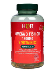 Holland & Barrett Omega 3 zivju eļļa 1200 mg un D3 vitamīns – 120 kapsulas