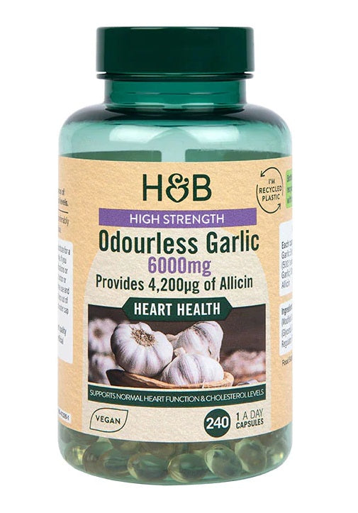 Holland & Barrett augstas potences ķiploks bez smaržas, 6000 mg – 240 kapsulas