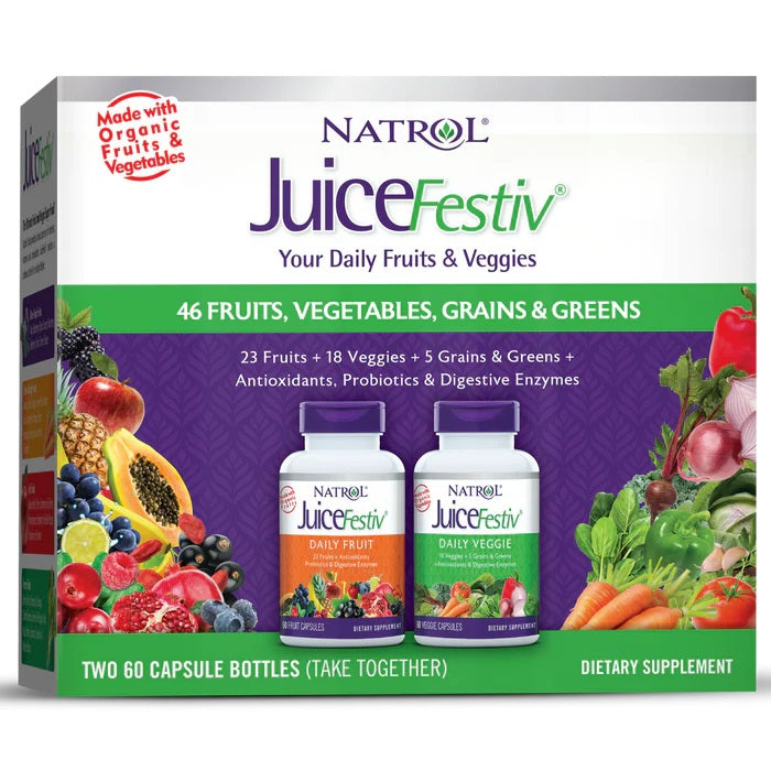 Natrol JuiceFestiv, ikdienas augļi un dārzeņi – 60 + 60 kapsulas