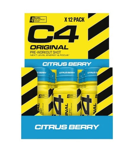 Cellucor C4 Original pirmstreniņa dzēriens, citrusaugļu un ogu garša – 12 x 60 ml.
