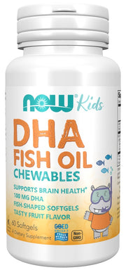 NOW Foods DHA bērnu košļājamās zivju eļļas tabletes, 100 mg – 60 kapsulas