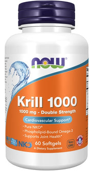 NOW Foods krila eļļa, 1000 mg dubultā stipruma – 60 kapsulas