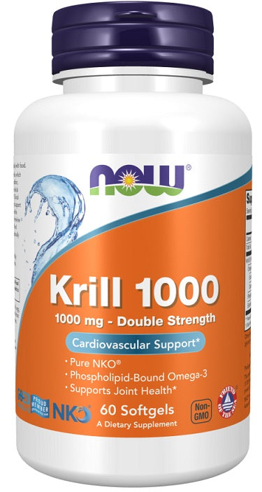 NOW Foods krila eļļa, 1000 mg dubultā stipruma – 60 kapsulas