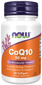 NOW Foods Koenzīms Q10 ar selēnu un E vitamīnu, 50 mg – 50 kapsulas