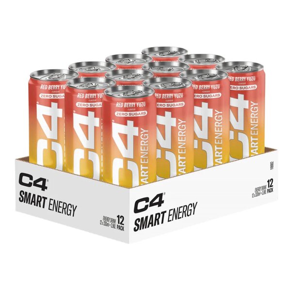 Cellucor C4 Smart Energy, sarkanā ogu un citronu garšas dzēriens Yuzu – 12 x 330 ml.