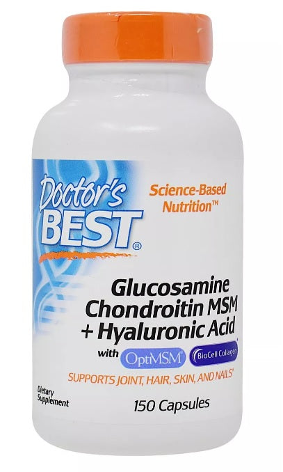 Doctor's Best glikozamīna, hondroitīna, MSM un hialuronskābes kapsulas – 150 kapsulas