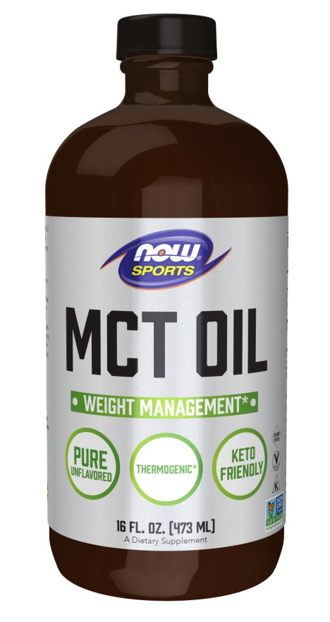 NOW Foods MCT eļļa, tīrs šķidrums – 473 ml.