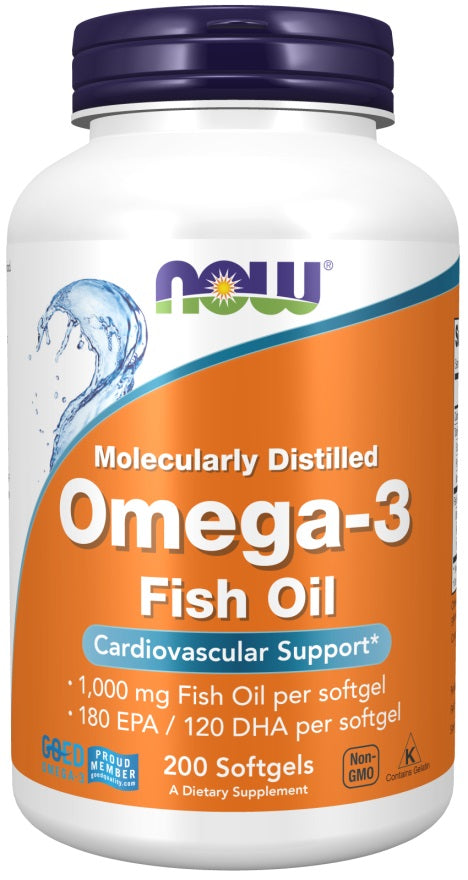 Produkto nuotrauka: NOW Foods Omega-3 Fish Oil, Molecularly Distilled - 200 minkštųjų kapsulių