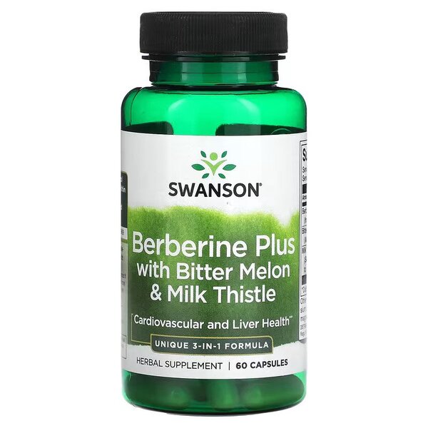 Swanson Berberine Plus ar rūgto melonu un piena dadzi – 60 kapsulas