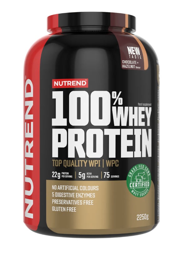 Nutrend 100% sūkalu olbaltumvielu pulveris, šokolādes un lazdu riekstu garša – 2250 g