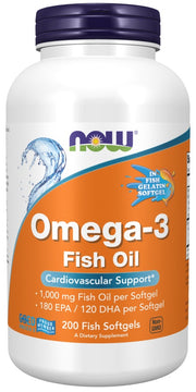 NOW Foods Omega-3 zivju eļļa, molekulāri destilēta – 200 zivju kapsulas