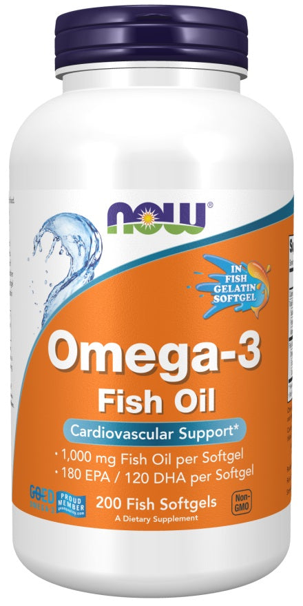 Produkto nuotrauka: NOW Foods Omega-3 Fish Oil, Molecularly Distilled - 200 fish softgels