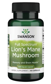 Swanson plaša spektra lauvu krēpes sēne, 500 mg – 60 kapsulas