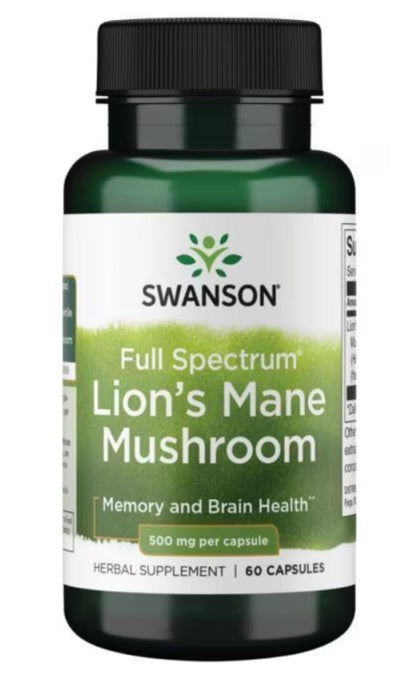 Swanson plaša spektra lauvu krēpes sēne, 500 mg – 60 kapsulas