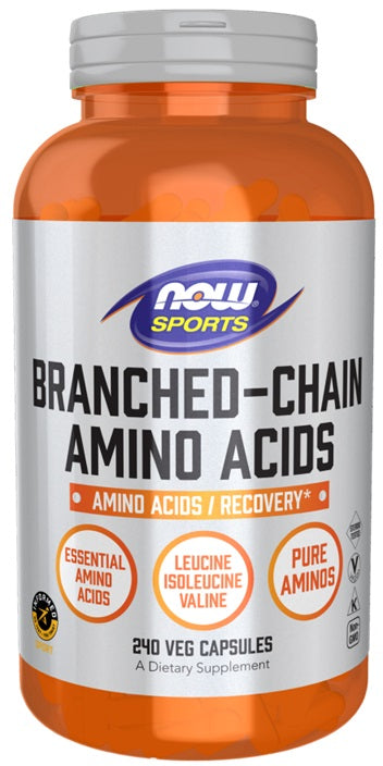 NOW Foods sazaroto ķēdes aminoskābes – 240 kapsulas