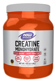 NOW Foods kreatīna monohidrāts, tīrs pulveris - 1000 g