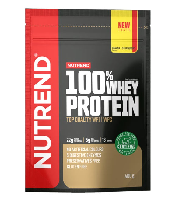Nutrend 100% sūkalu olbaltumvielu pulveris, banāni un zemenes - 400 g