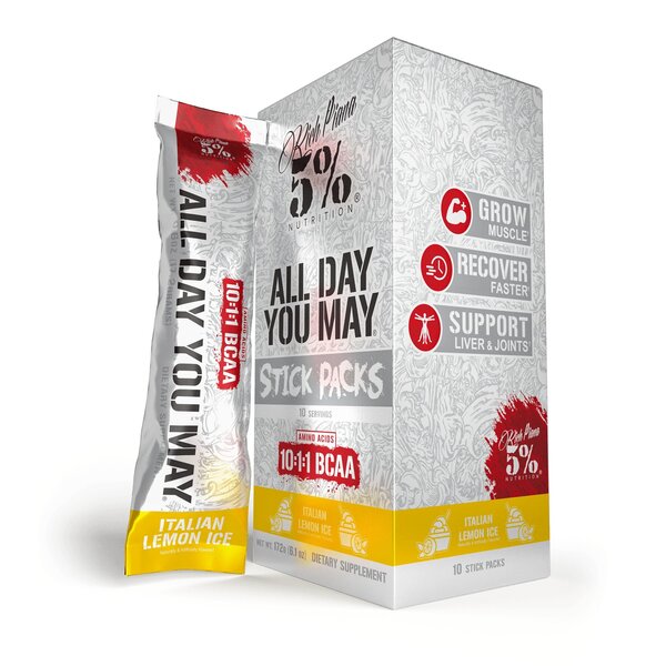 5% Nutrition uzturvielas AllDayYouMay – leģendārās sērijas iepakojums, itāļu citrona ledus garša – 10 x 17 g