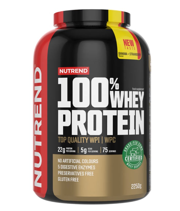 Nutrend 100% sūkalu olbaltumvielu pulveris, banāni un zemenes - 2250 g