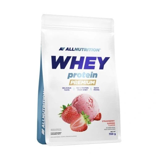 Allnutrition Premium sūkalu proteīna koncentrāts, zemeņu un vasaras garša – 700 g