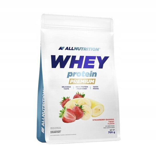 Allnutrition sūkalu olbaltumvielu koncentrāts Premium, ar zemeņu un banānu garšu – 700 g