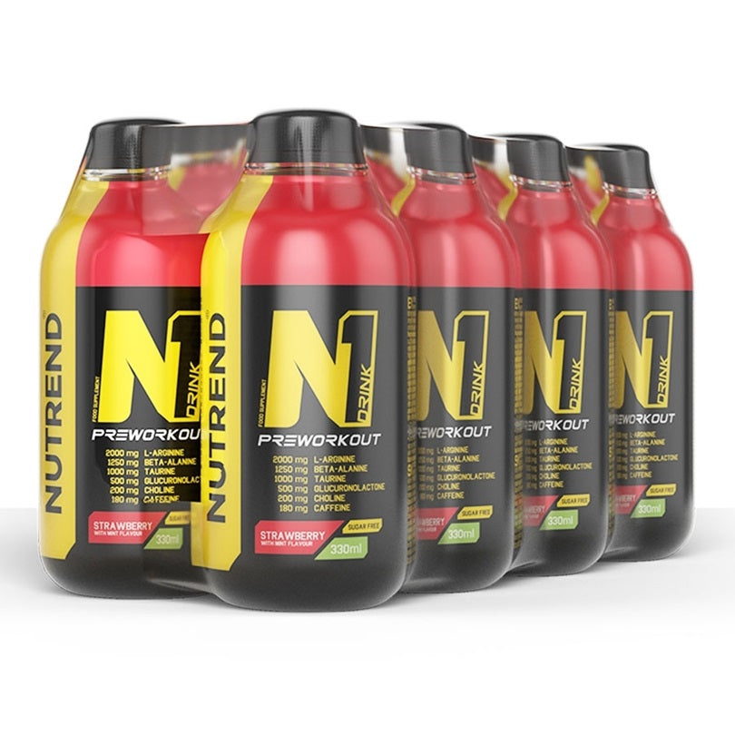 Nutrend N1 dzēriens, zemeņu un piparmētru garšas – 8 x 330 ml.