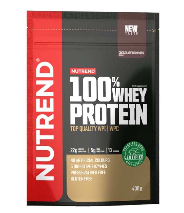 Nutrend 100% sūkalu proteīna pulveris, šokolādes kūciņas - 400 g
