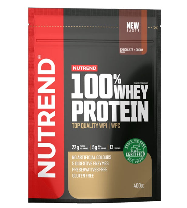 Nutrend 100% sūkalu olbaltumvielu pulveris, šokolādes un kakao garša – 400 g