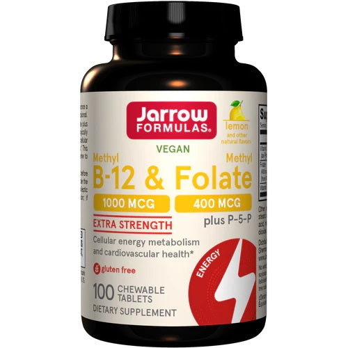 Jarrow Formulas Metil B-12 ir metilfolatas, citrinų skonio – 100 kramtomųjų tablečių