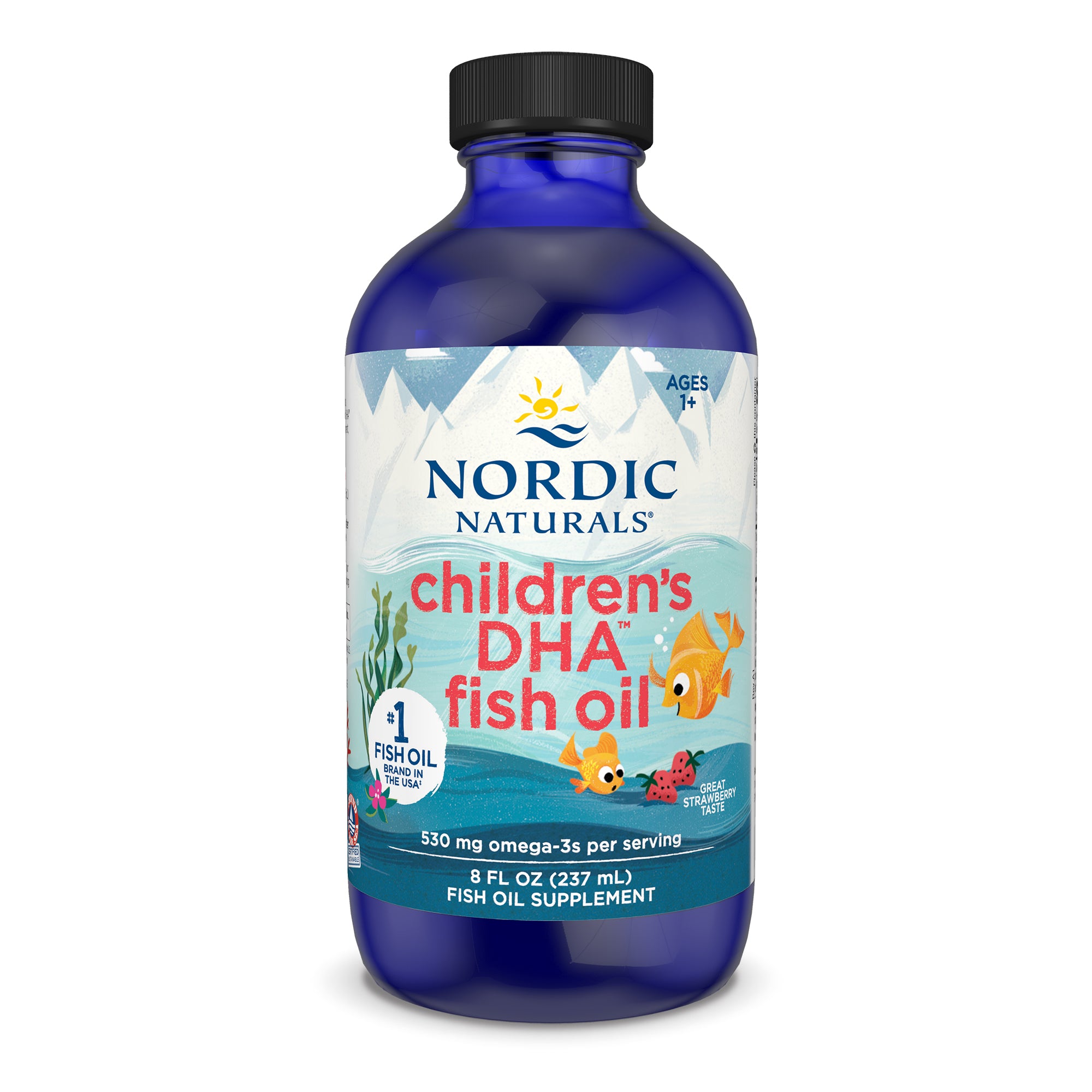 Nordic Naturals DHA bērniem, 530 mg Omega-3, zemeņu garša — 237 ml.