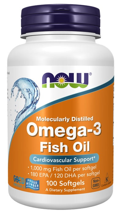 Produkto nuotrauka: NOW Foods Omega-3 Fish Oil, Molecularly Distilled - 100 minkštųjų kapsulių