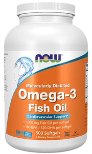 Produkto nuotrauka: NOW Foods Omega-3 Fish Oil, Molecularly Distilled - 500 minkštųjų kapsulių