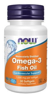 NOW Foods Omega-3 zivju eļļa, molekulāri destilēta – 30 kapsulas