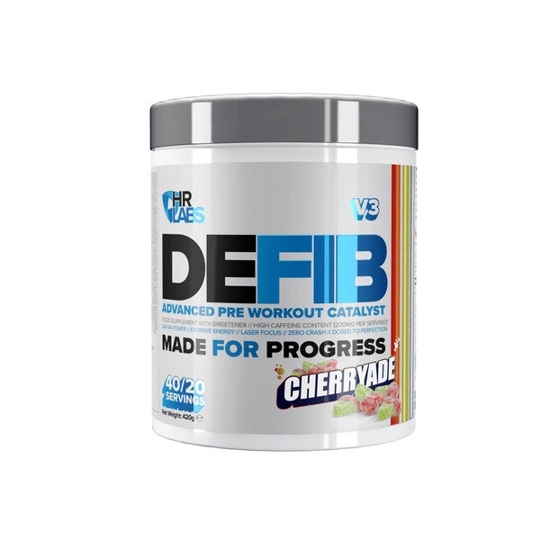 HR Labs Defib V3 – progresīvs pirms-treniņa katalizators, Cherryade – 420 g
