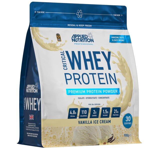Applied Nutrition Critical Whey sūkalu proteīna pulveris, vaniļas saldējums – 900 g