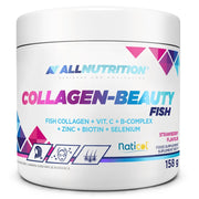 Allnutrition kolagēna aromatizētā zivju skaistuma (Beauty Fish) un zemeņu garšas dzēriens – 158 g