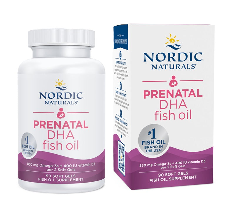 Nordic Naturals Prenatal DHA, 830 mg Omega-3 + 400 IU D3, bez garšas – 90 kapsulas