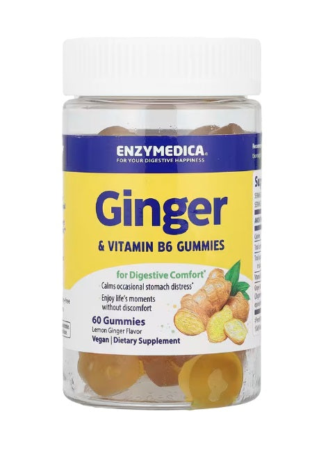 Enzymedica ingvera un vitamīna B6 gumijas konfektes, citronu un ingvera garša – 60 gumijas konfektes