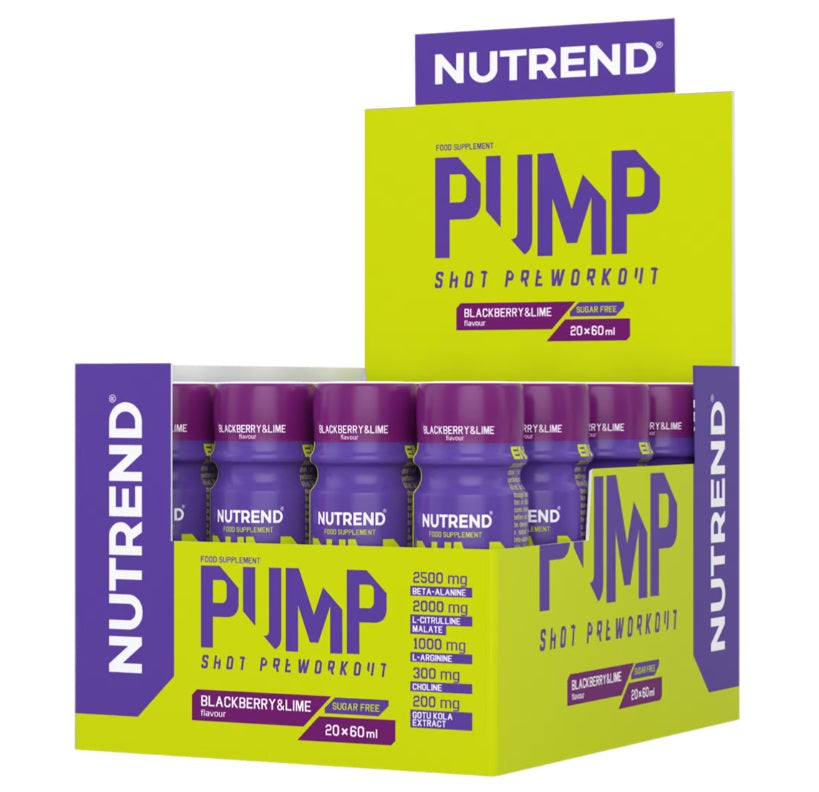 Nutrend Pump pirms-treniņa dzēriens, kazenes un laima garša – 20 x 60 ml.