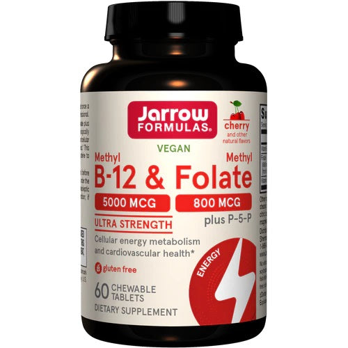 Jarrow Formulas metil-B12 un metilfolāts, ķiršu garša – 60 košļājamās tabletes