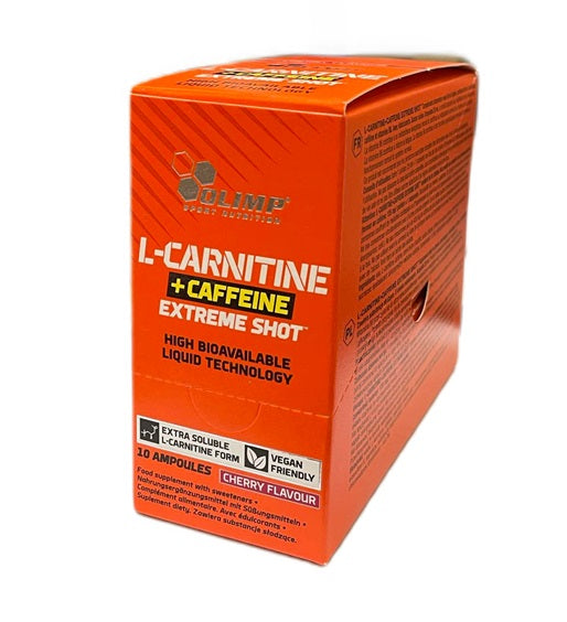 Olimp Nutrition L-karnitīns + kofeīns Extreme Shot, ķiršu garša – 10 x 25 ml.