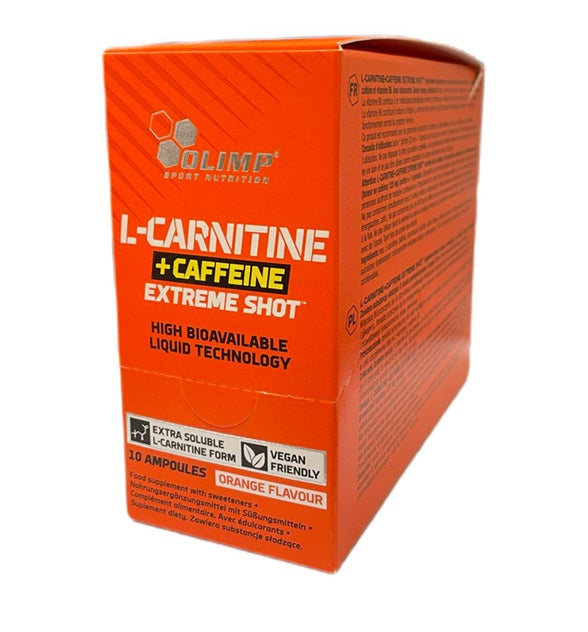 Olimp Nutrition L-karnitīns + kofeīns Extreme Shot, apelsīnu garša - 10 x 25 ml.