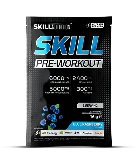 Skill Nutrition Skill pirms treniņa, zilo aveņu garša – 16 g (1 porcija)