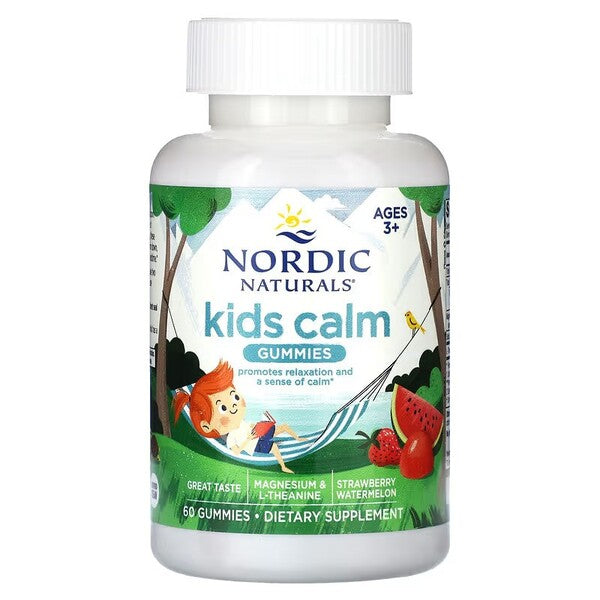 Nordic Naturals Kids Calm gumijas, zemeņu un arbūzu garša – 60 gumijas konfektes