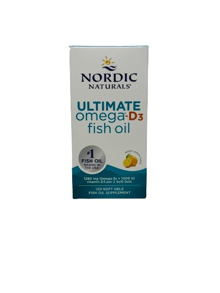 Nordic Naturals Ultimate Omega - D3 zivju eļļa, 1280 mg ar citronu garšu – 120 kapsulas